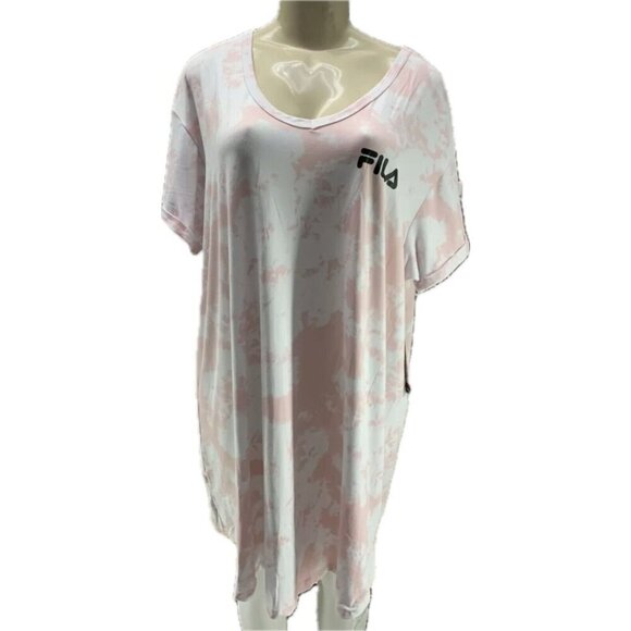 Fila + 2X Logo Pink-Cream Tie-Dye Brushed Finish V-Neck Short Sleeve Sleep Tee - Picture 2 of 6